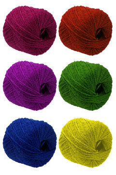 Tangle of knitting yarn set different colors