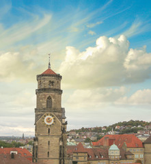 Wonderful sky colors above Stuttgart skyline, Germany