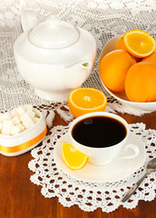 Beautiful white dinner service with oranges