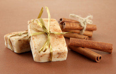 Natural handmade soap, on brown background