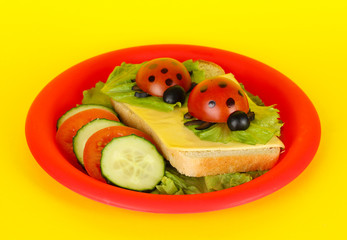 Fun food for kids on yellow background