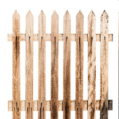 Wooden fence on white background with clipping path