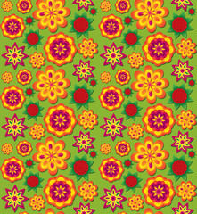 Seamless colorful texture with volumetric flowers