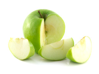 Isolated sliced green apple with three slices.