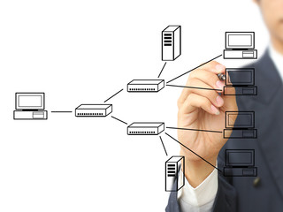 Businessman write multi point connection