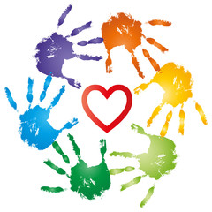 High resolution conceptual heart symbol with hand prints spiral