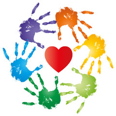 High resolution conceptual heart symbol with hand prints spiral