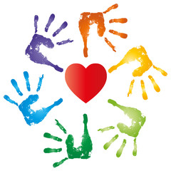High resolution conceptual heart symbol with hand prints spiral