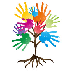 High resolution conceptual painted tree with colorful leaves