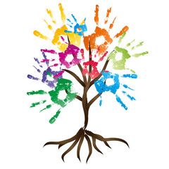 High resolution conceptual painted tree with colorful leaves