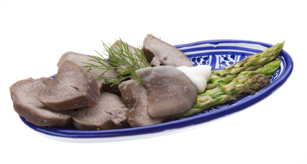 Fillet of pork tongue with asparagus