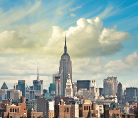 Wonderful view of Manhattan Skyscrapers with beautiful sky color