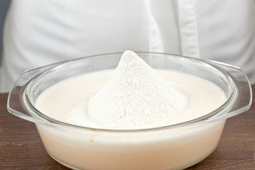 The flour is filled up in dough