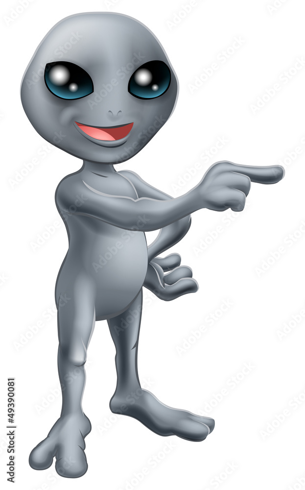 Poster Cartoon Grey Alien Pointing