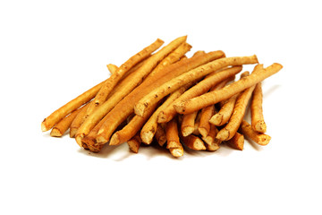Crispy bread straw isolated on white background.