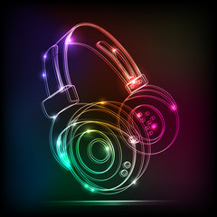 Vector neon Headphones, grunge music - 49391413