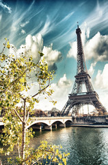 Obraz premium Beautiful colors and vegetation near Eiffel Tower and Seine rive