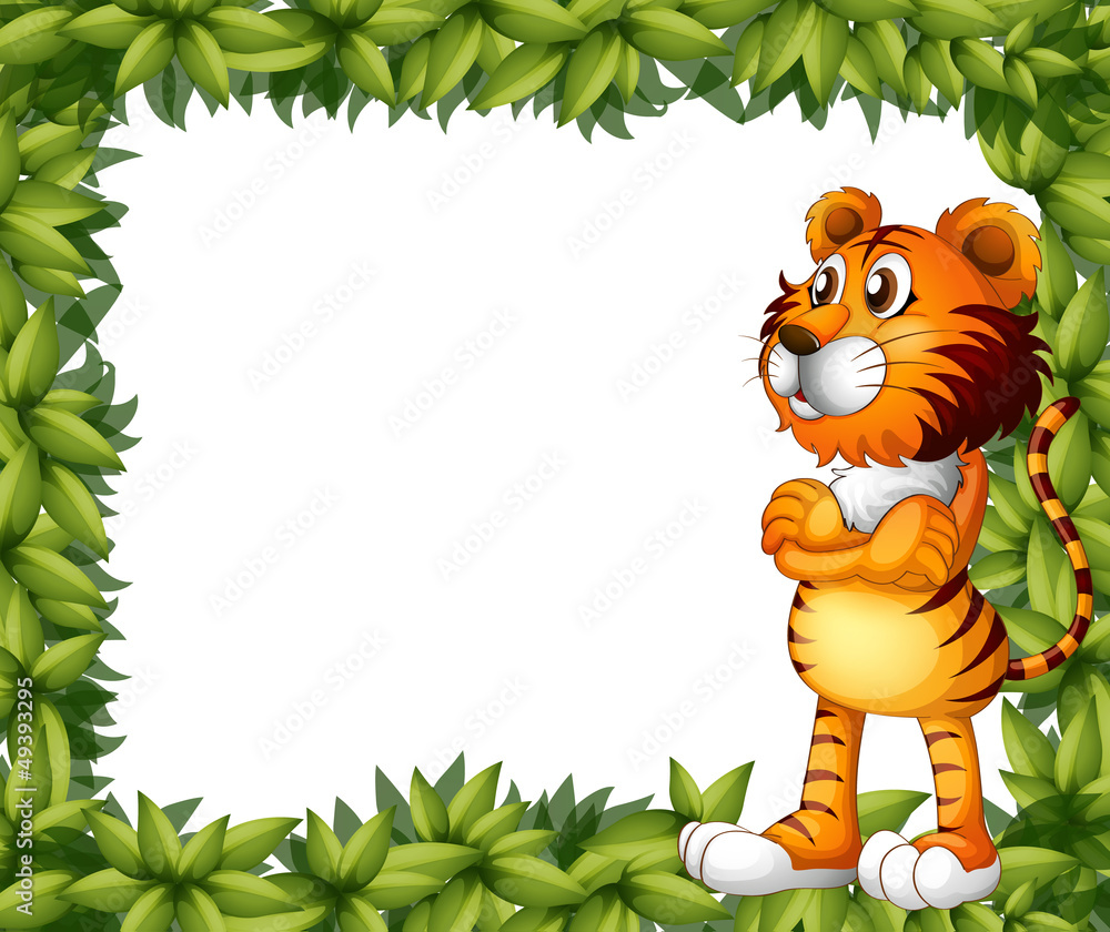 Canvas Prints A smiling tiger and plant frame