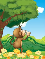Fotobehang Een aap die zich afvraagt in het bos © GraphicsRF