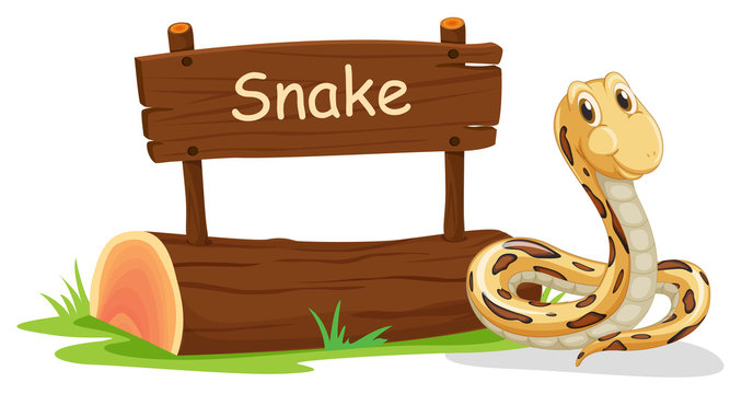 A snake beside a signboard