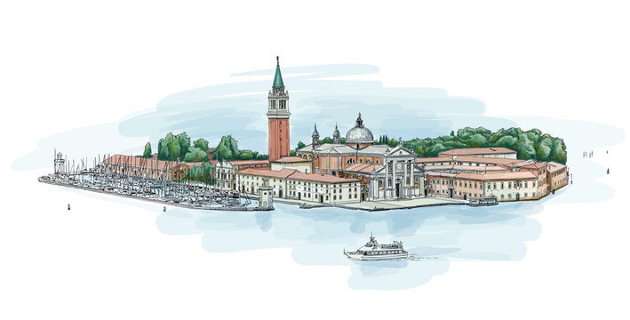 Venice - Island of San Giorgio Maggiore. Vector drawing
