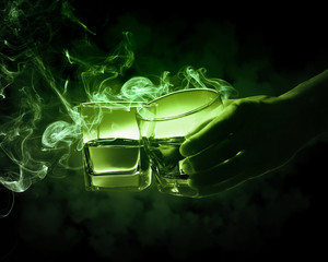 Two glasses of green absinth