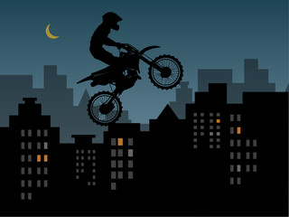 Fototapeta na wymiar Motocross w dżungli miejskiej, ilustracji wektorowych