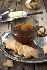 Black Tea with Cookies in the Shape of Heart