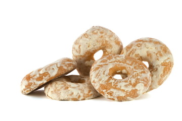 a Image of delicious cakes in the shape of round donuts