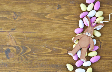 Wooden background with easter eggs