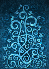 Abstract blue grunge vector floral illustration