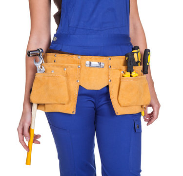 Female Construction Worker With Toolbelt