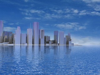 Obraz premium 3D abstract modern city on beautiful seascape