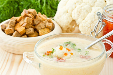 soup cauliflower puree with red caviar