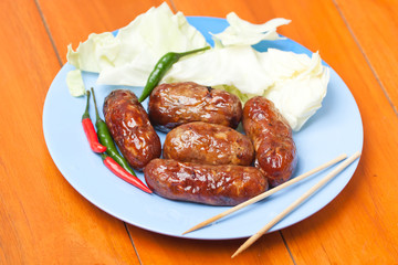 thai food Sai Krawk E-san (Sausage Northeastern Style) ,meat sal