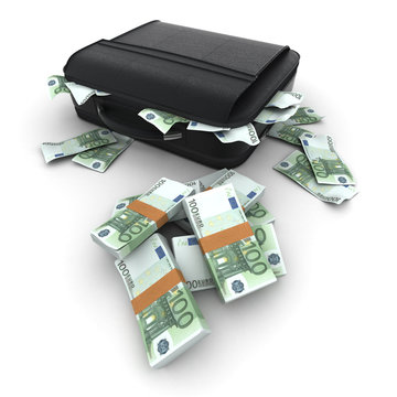 Briefcase with lots of cash, hundred euro bills