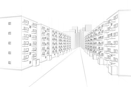 sketch of an urban residential street