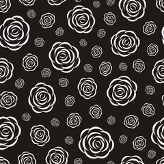 Papier Peint photo Fleurs noir et blanc Illustration vectorielle de modèle sans couture avec des roses