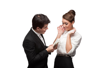 young happy business people holding money