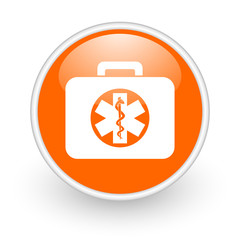 rescue kit orange circle glossy web icon on white background