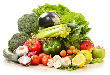 Composition with raw vegetables isolated on white