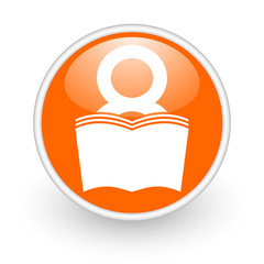 book orange circle glossy web icon on white background