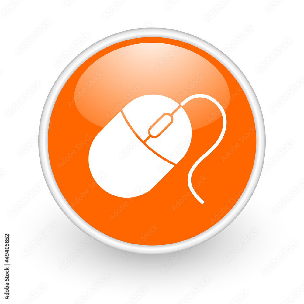 Poster mouse orange circle glossy web icon on white background