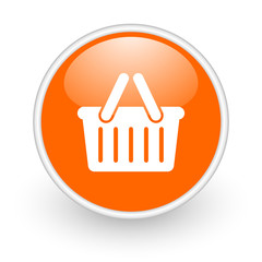 shopping cart orange circle glossy web icon on white background