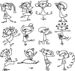 Naklejka premium Набор из каракуля детей