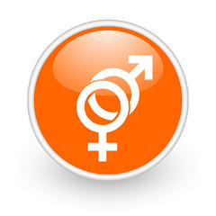 sex orange circle glossy web icon on white background