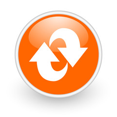 rotate orange circle glossy web icon on white background