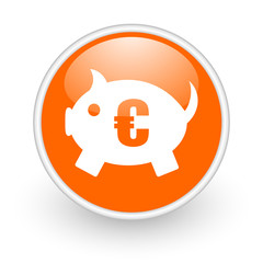 piggy bank orange circle glossy web icon on white background