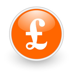 pound orange circle glossy web icon on white background