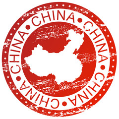 Carimbo -  palavra China com mapa